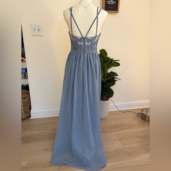 Azazie Blue Ruched Sweetheart Maxi Gown - Picture 4 of 10